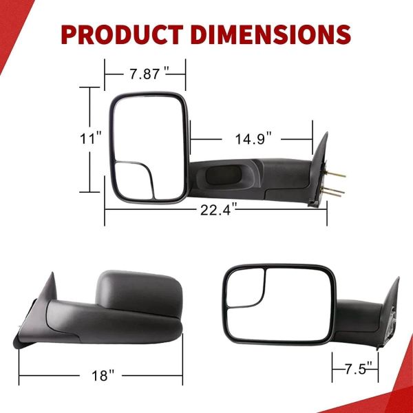 YITAMOTOR® Towing Mirrors Compatible with 1994-2001 Dodge Ram 1500,  1994-2002 Dodge Ram 2500 3500 Manual Flip-Up Folding with Support Brackets Tow  Mirrors